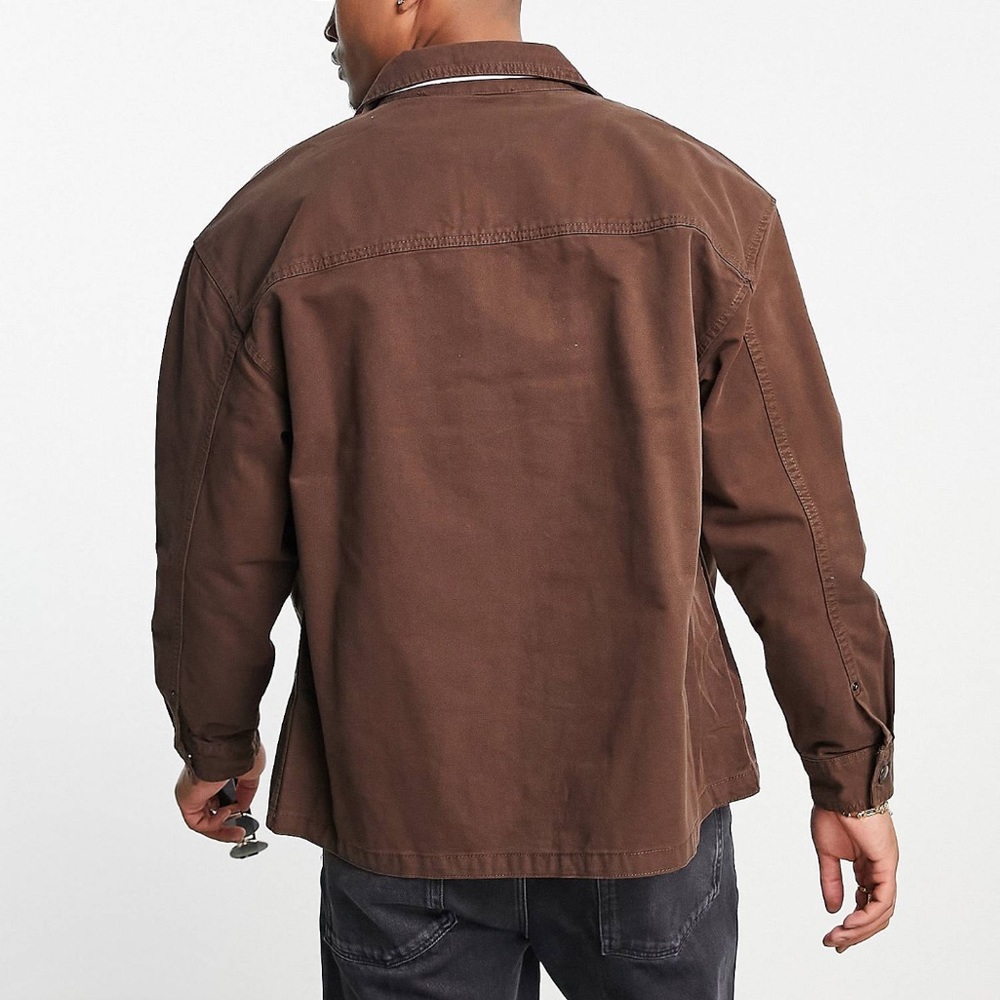 Bershka zip through overshirt in brown - Picture 2 of 9